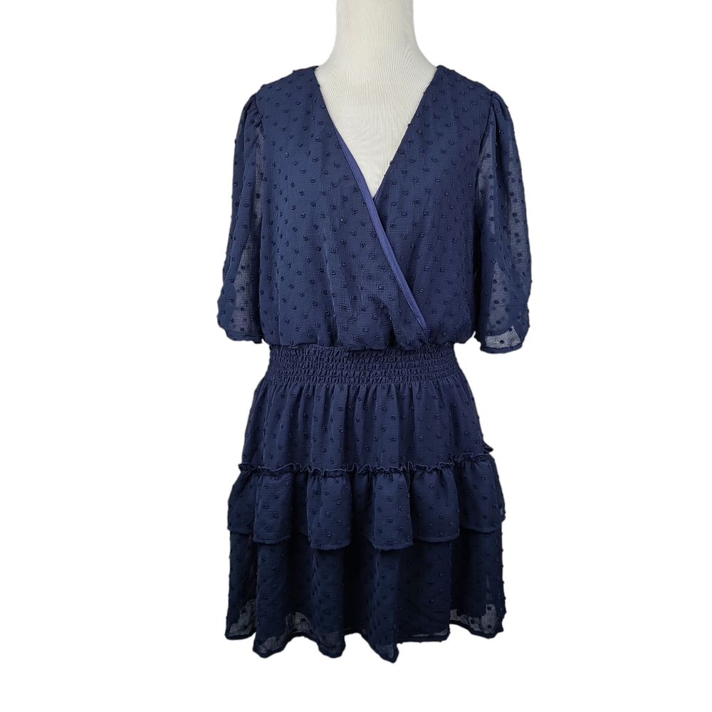 Altar'd State blue tiered ruffle mini dress smocked waist size Large